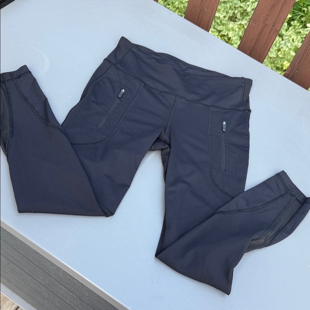 Lululemon Invigorate Black Tight Leggings Mesh Inserts Zip Pockets Size 6